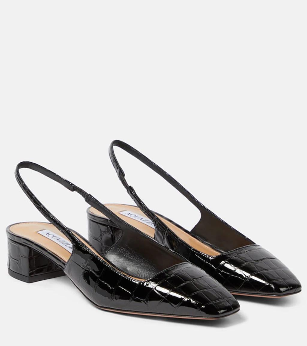 Ginza Croco Slingback Ballerina Pumps In Black Product Image