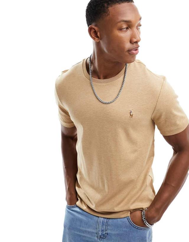 Polo Ralph Lauren multi icon logo pima cotton T-shirt in camel heather Product Image