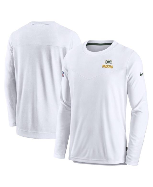 Nike Mens White Green Bay Packers Sideline Lockup Performance Pullover Sweatshirt - White Product Image