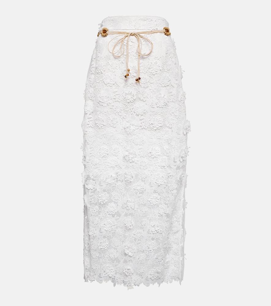 Raie Belted Guipure Lace Midi Skirt In Ivory Product Image