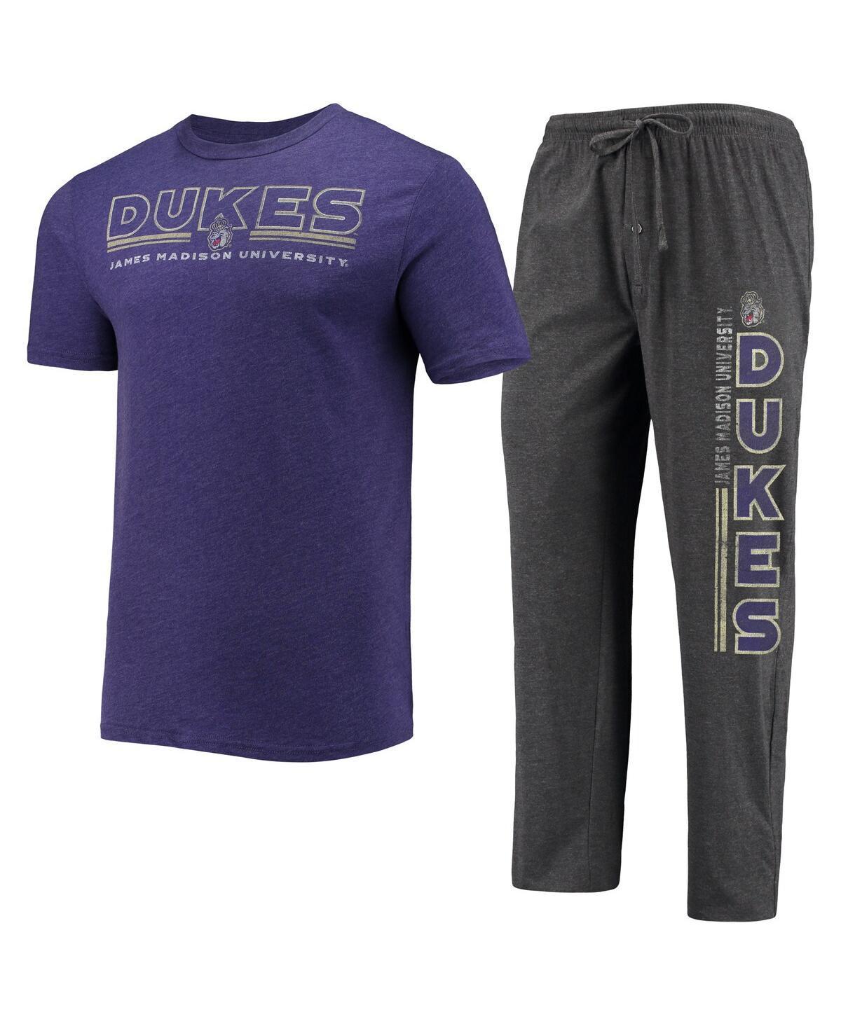 Mens Concepts Sport Heathered Charcoal/Purple James Madison Dukes Meter T-Shirt & Pants Sleep Set Product Image