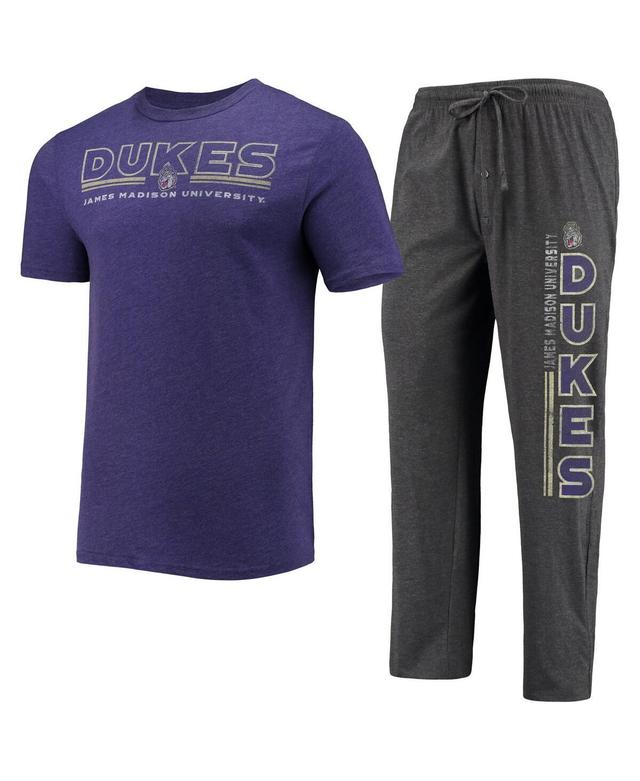 Mens Concepts Sport Heathered Charcoal/Purple James Madison Dukes Meter T-Shirt & Pants Sleep Set Product Image