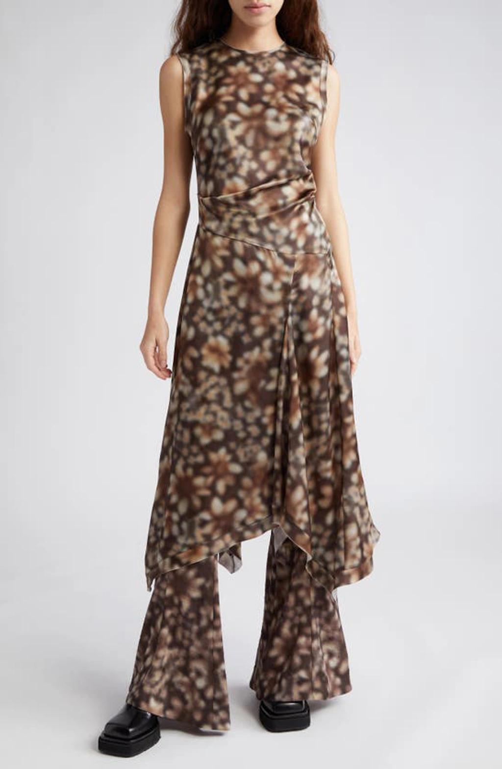 ACNE STUDIOS Printed Satin Sleeveless Midi Dress In Brown,beige Product Image