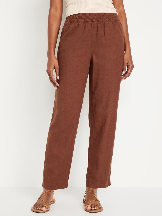 High-Waisted Linen-Blend Straight Pants Product Image