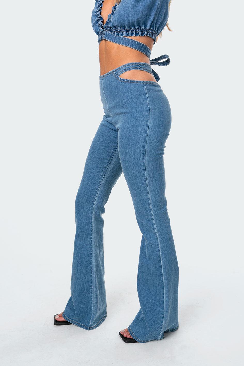 Kira Cut-Out Flared Jeans Product Image