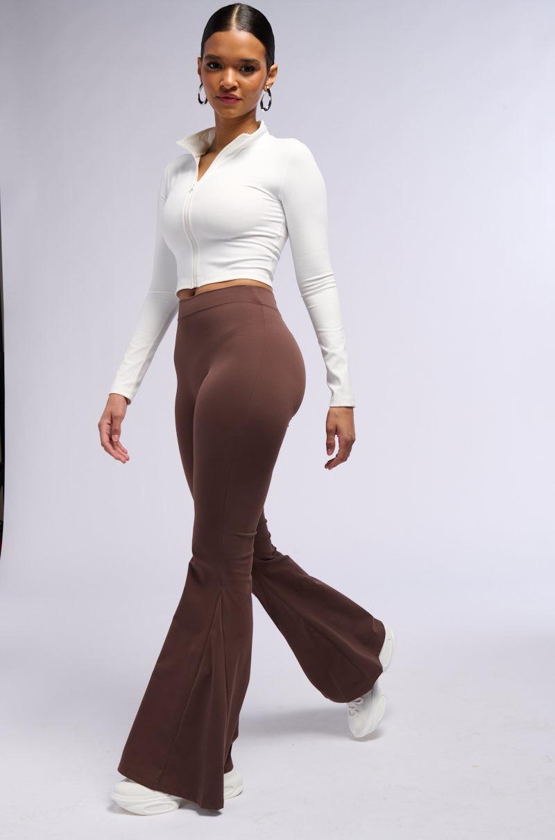 ON THE RUN RUCHED BACK FLARE LEGGING IN BROWN Product Image