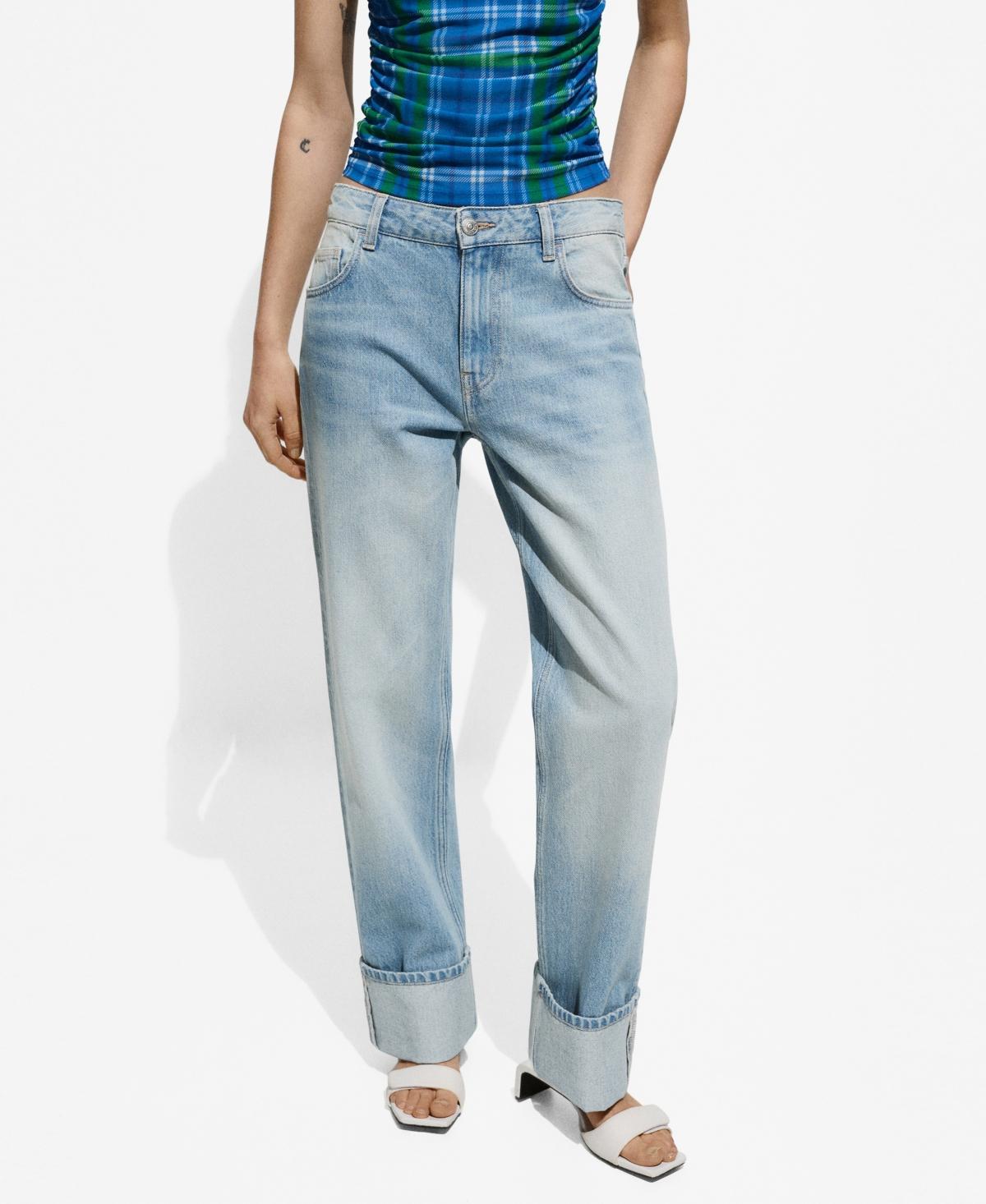 Mango Womens Turned-Up Straight Jeans product image