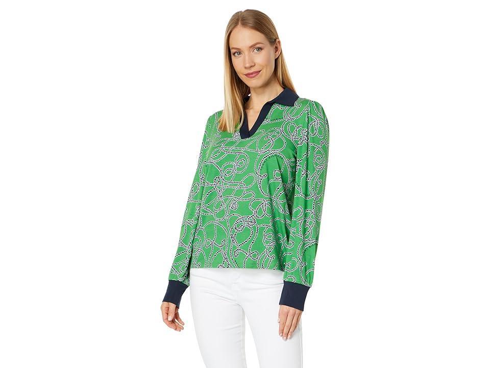 Tommy Hilfiger Long Sleeve Johnny Collar Top (Knotty Ropes/New Leaf Multi) Women's Clothing Product Image