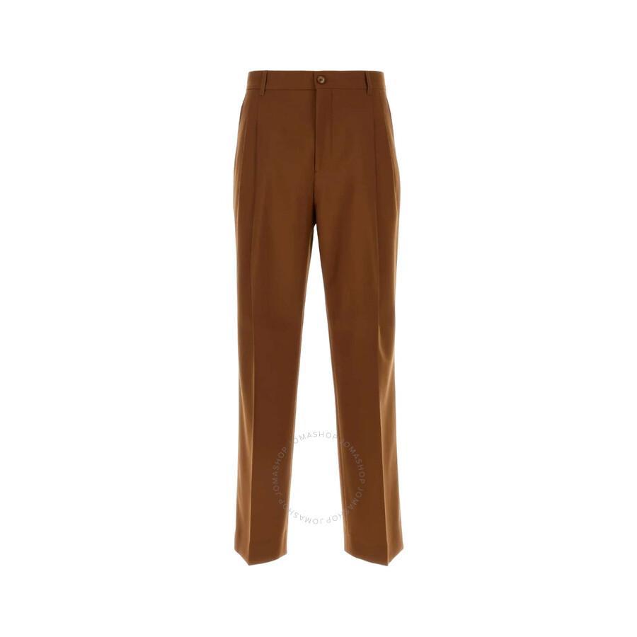 Pleated Wool Trousers With Belt Loops In Brown Product Image