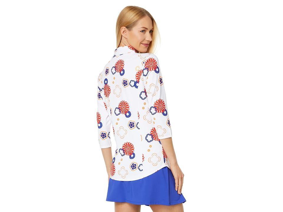 Original Penguin Golf 3/4 Sleeve Retro Floral Printed Polo (Bright ) Women's Clothing Product Image