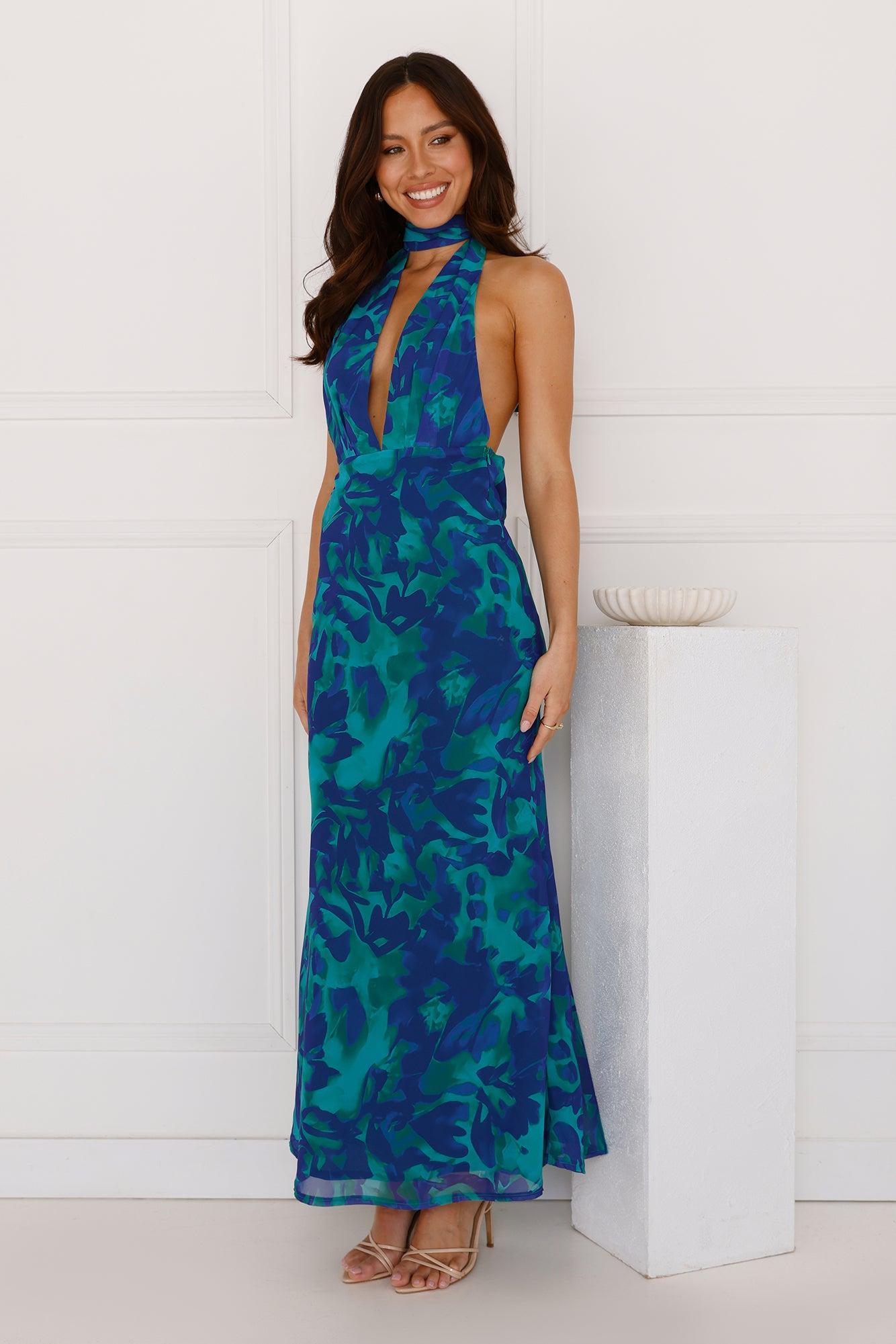 Aquamarine Dreams Halter Maxi Dress Blue Product Image