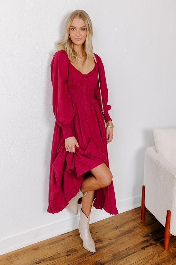 Sunset Views Button Down Midi in Wine Product Image