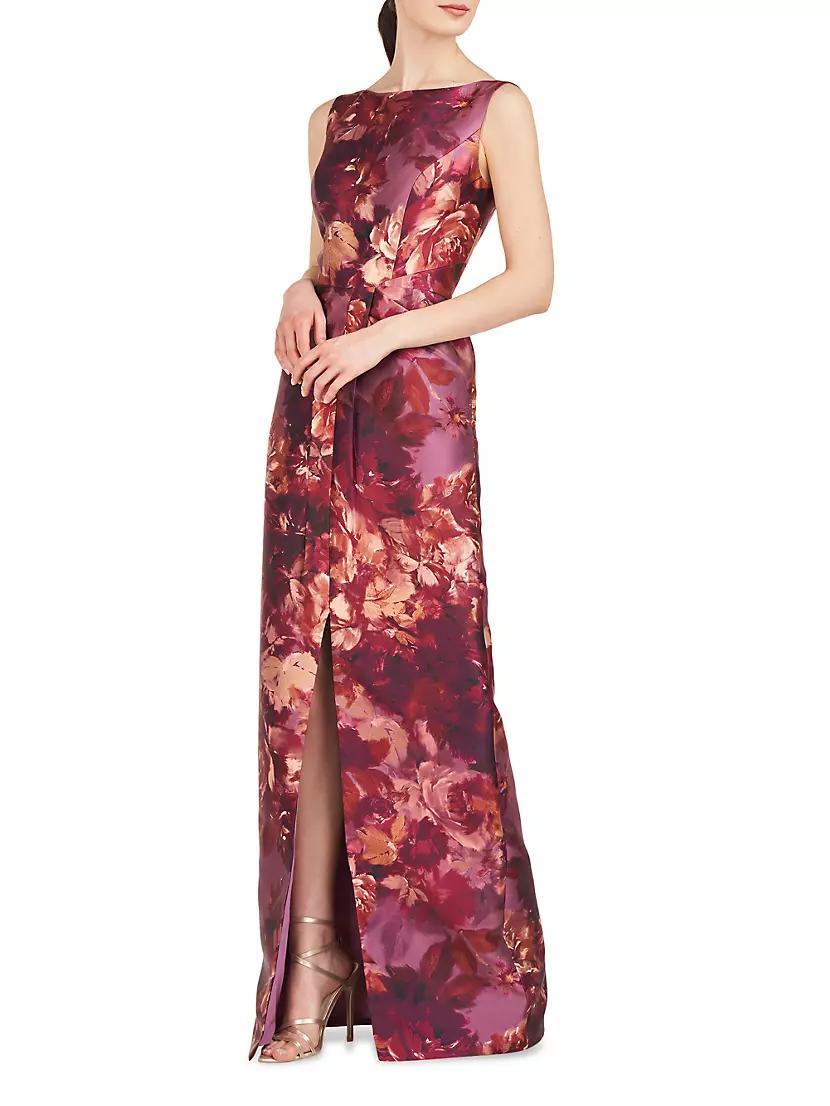 Marlowe Rose-Print Mikado Column Gown Product Image