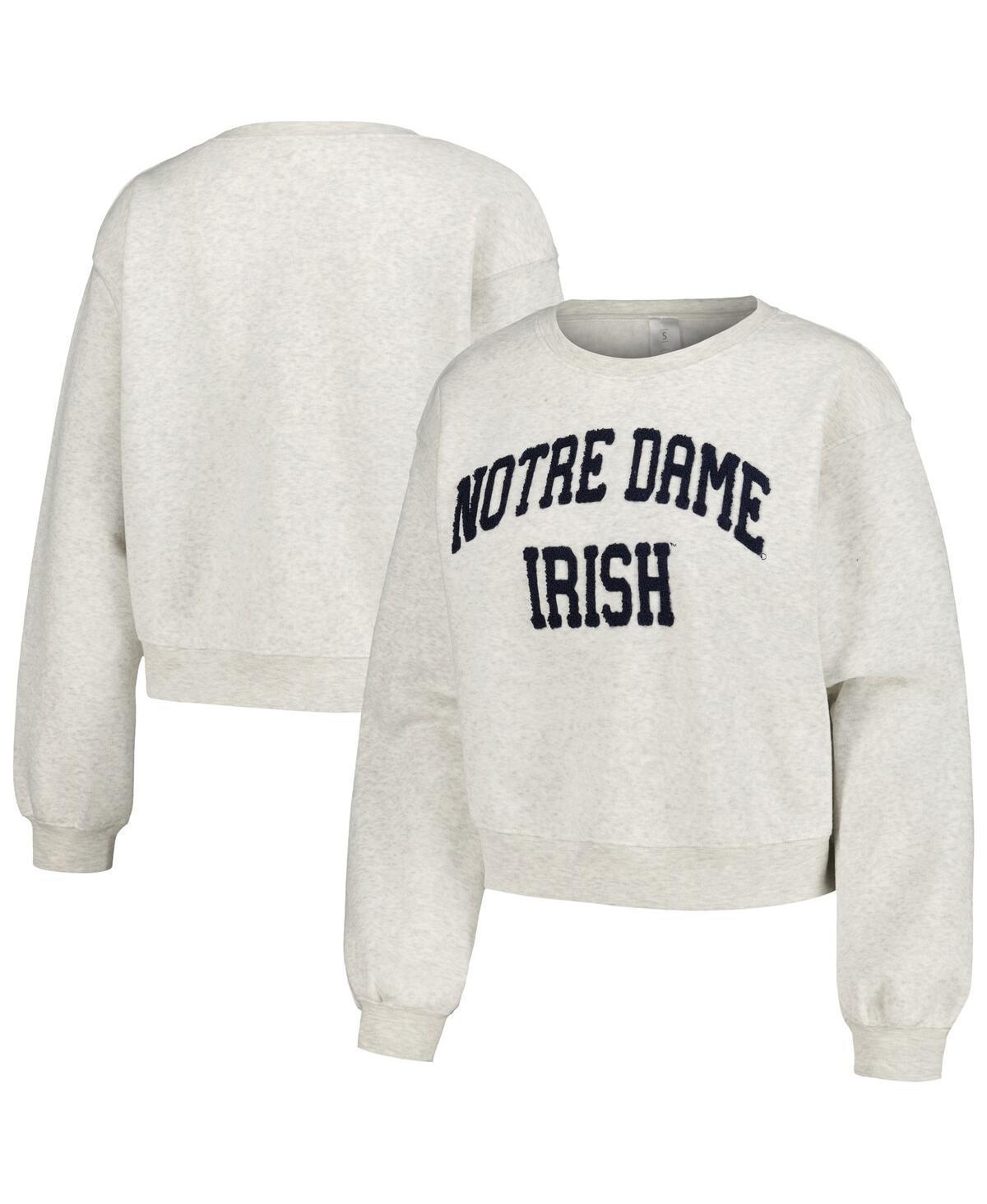 Womens ZooZatz Oatmeal Notre Dame Fighting Irish Core Chenille Cropped Pullover Sweatshirt Product Image