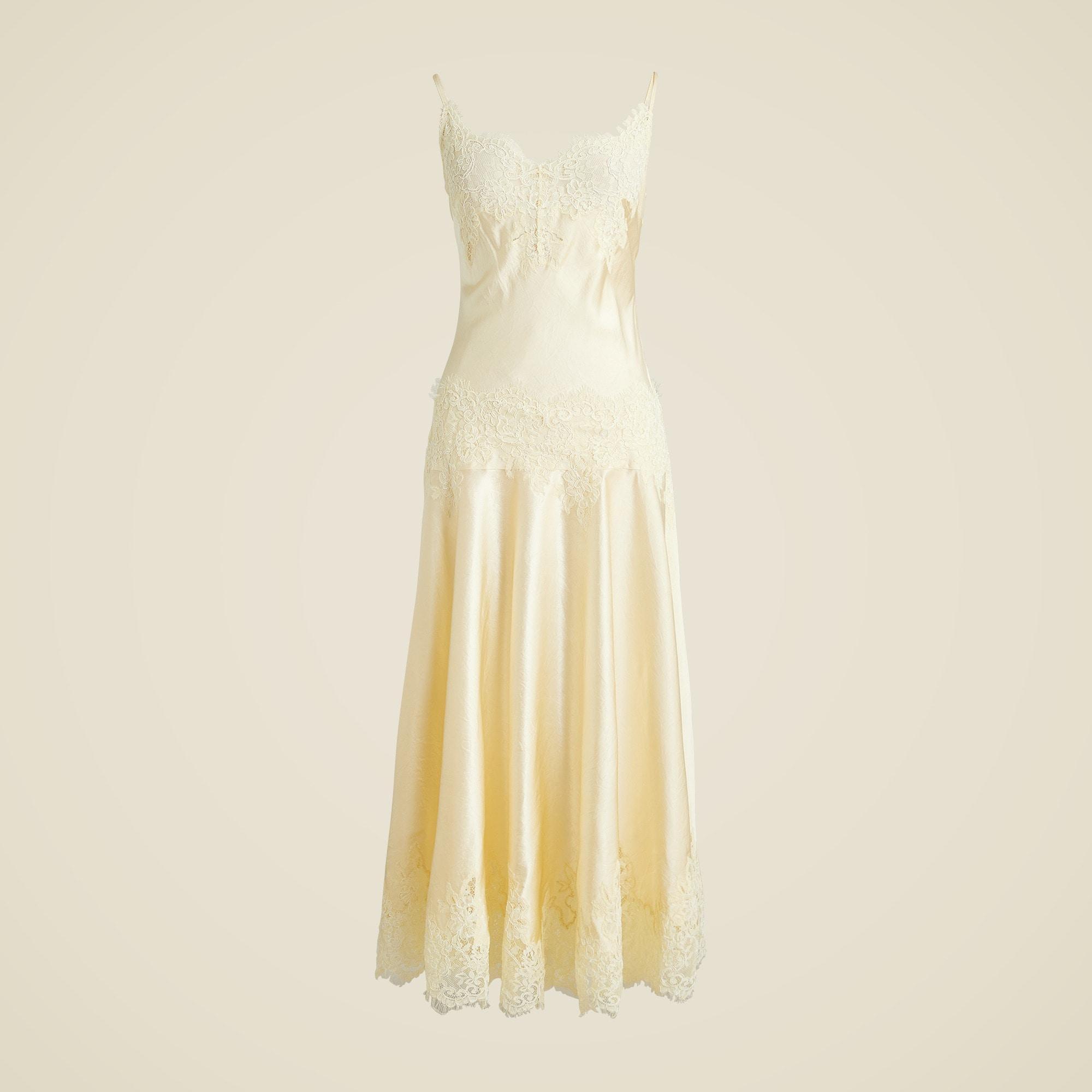 Collection lace-trim slip dress in textured satin Product Image