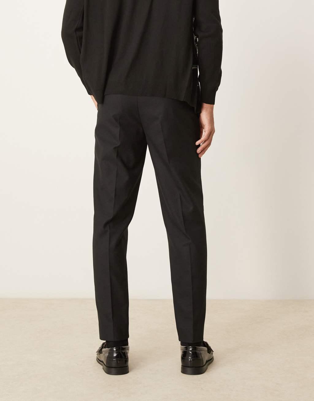 ASOS DESIGN smart tapered fit textured pants in black Product Image