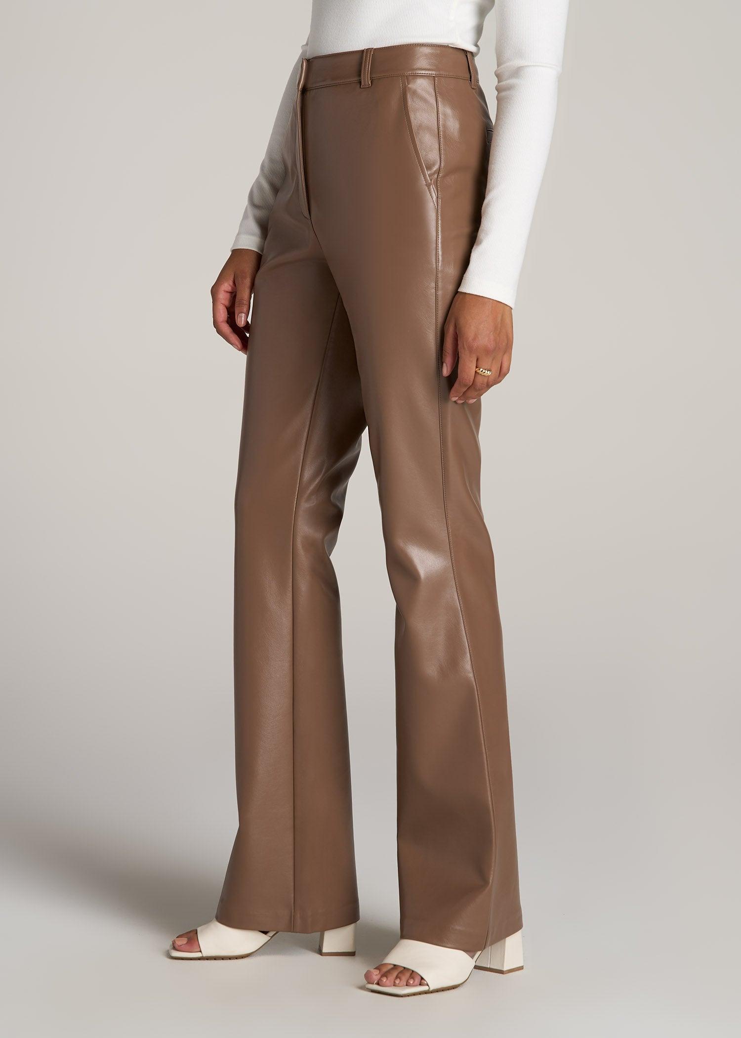 High Rise Flare Faux Leather Pants for Tall Women in Aztec Brown Female Product Image