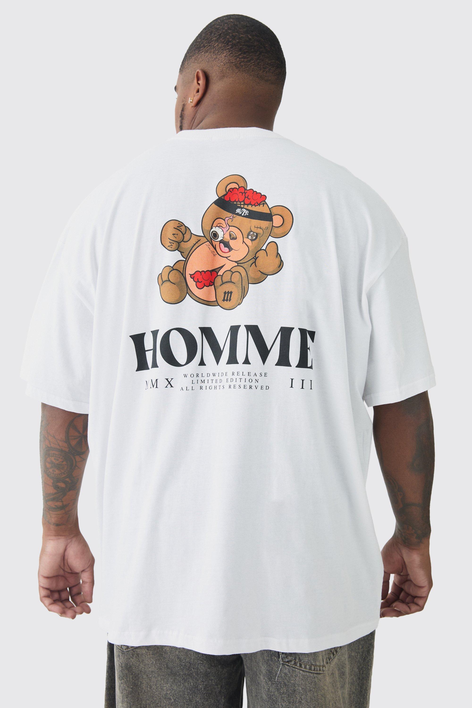 Plus Oversized Evil Teddy Homme Print T-Shirt | boohooMAN USA Product Image