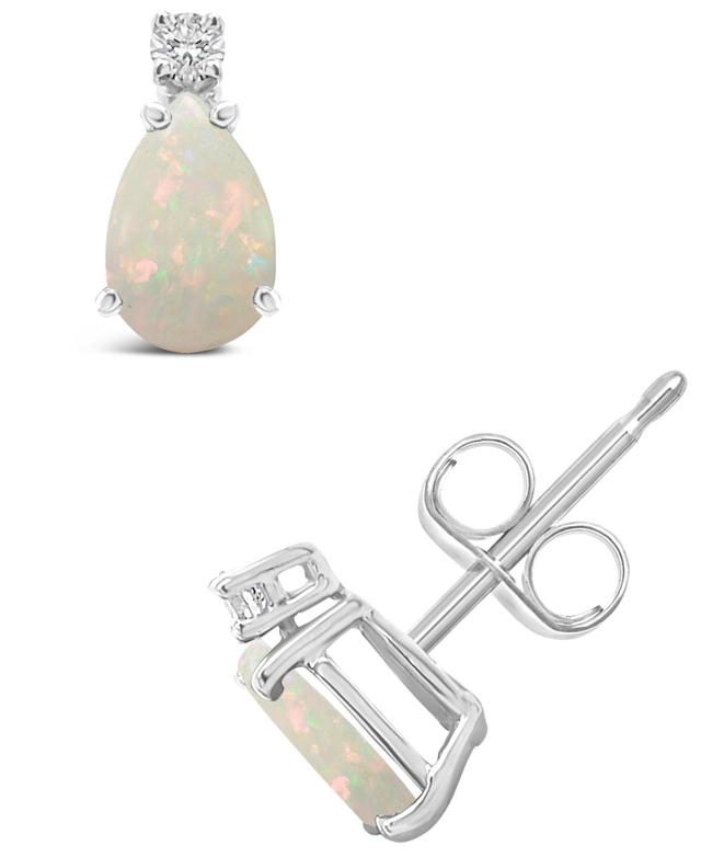 Opal (3/8 ct. t.w.) and Diamond Accent Stud Earrings in 14K Yellow Gold or 14K White Gold Product Image