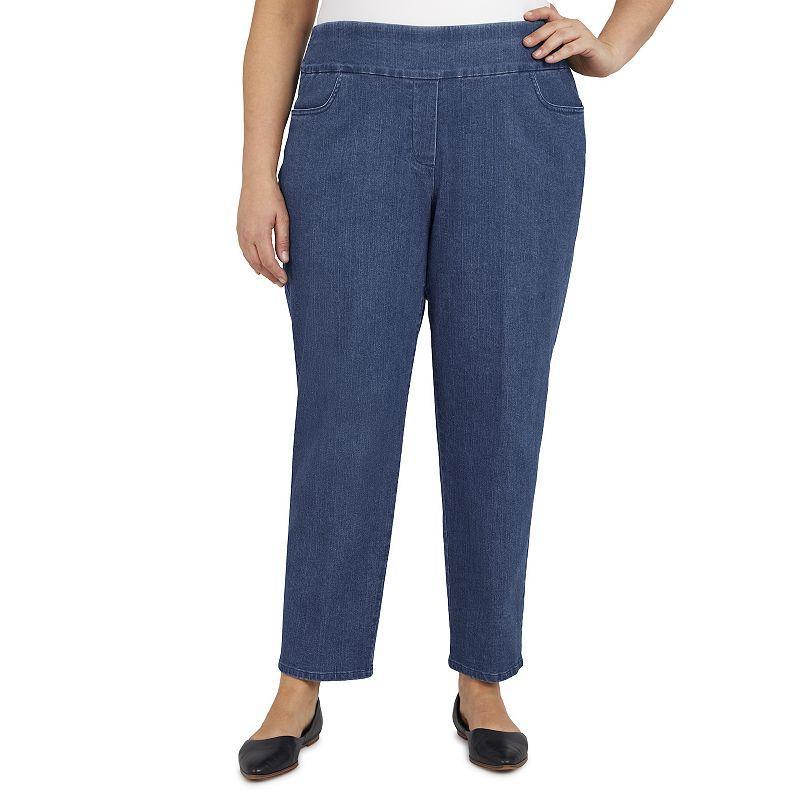 Plus Size Alfred Dunner Classics Pull-On Straight-Leg Denim Pants, Womens Light Blue Product Image