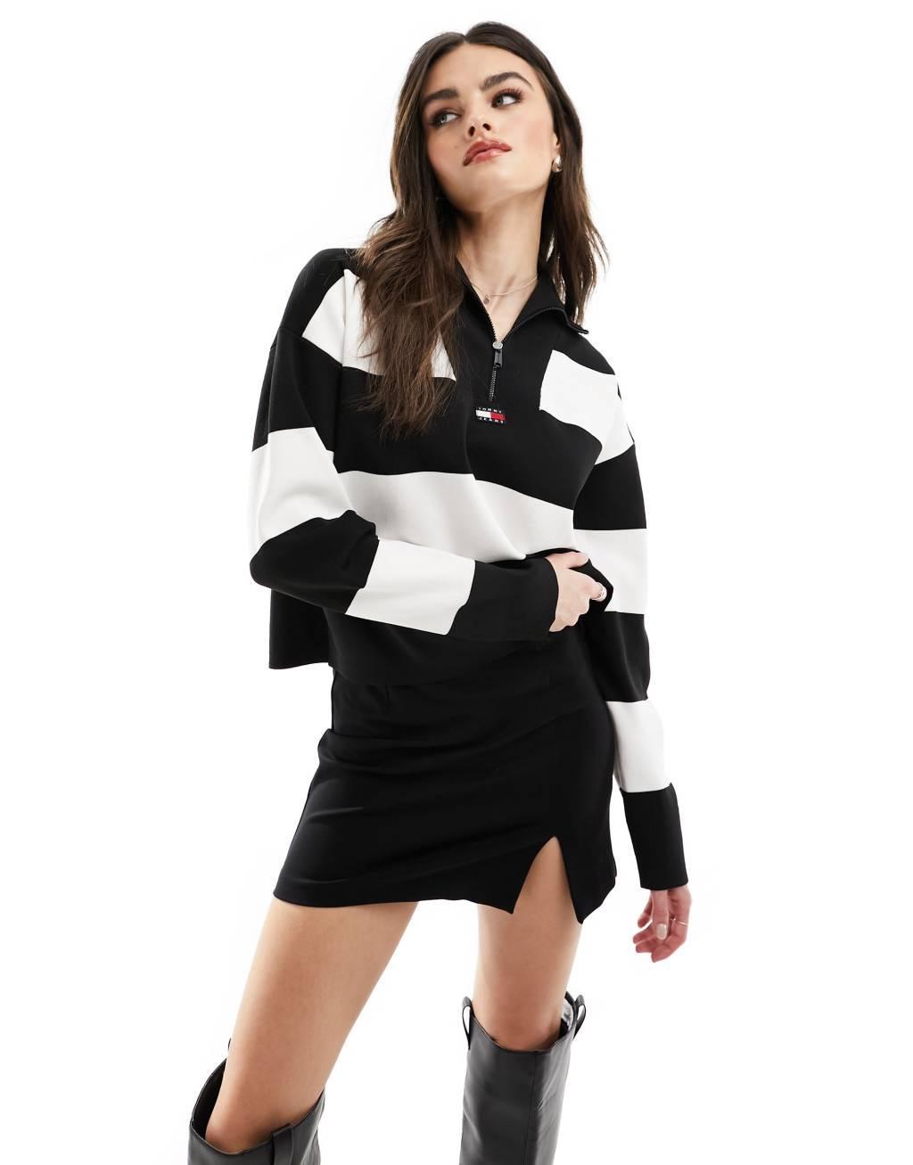 Tommy Jeans half zip color block sweater in black Product Image