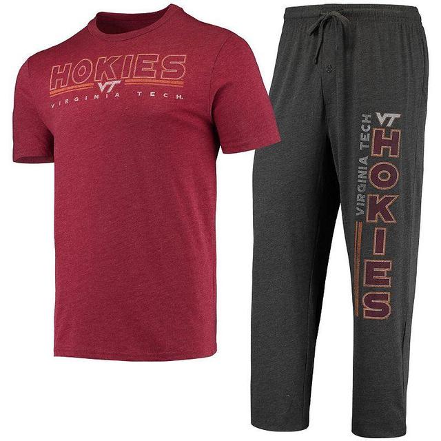 Mens Concepts Sport Heathered Charcoal/Maroon Virginia Tech Hokies Meter T-Shirt & Pants Sleep Set Product Image