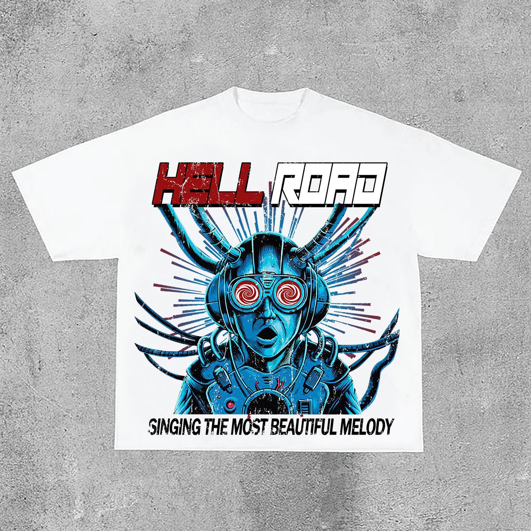 Hell Road Vintage Portrait Print Cotton T-Shirt Product Image