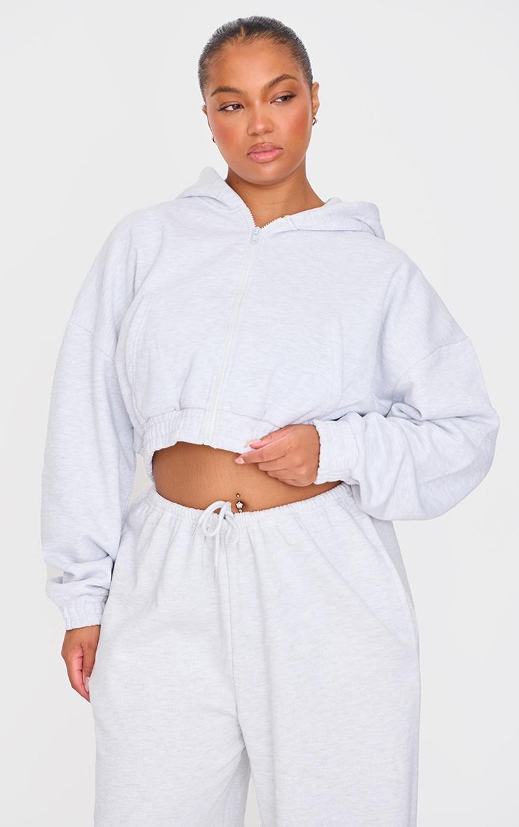 Plus Grey Premium Cropped Waist Detail Hoodie product image