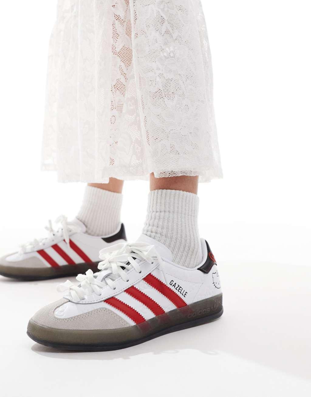 adidas Originals x Hello Kitty Gazelle Indoor sneakers in white and red Product Image