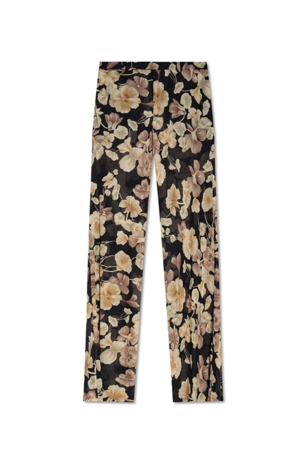 SAINT LAURENT Floral-print Flared Trousers In Noir Beige product image