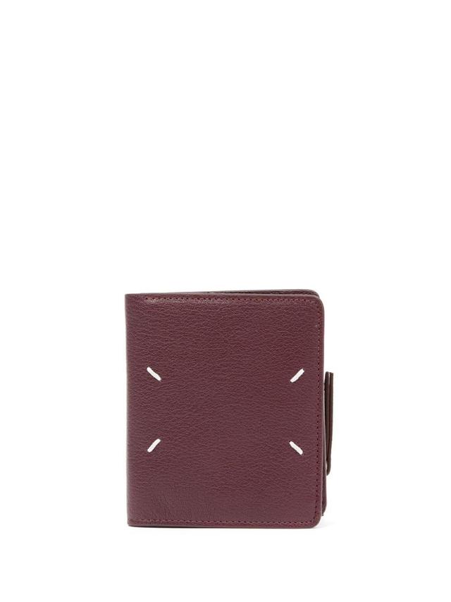 Four-stitch Leather Wallet In Red Product Image