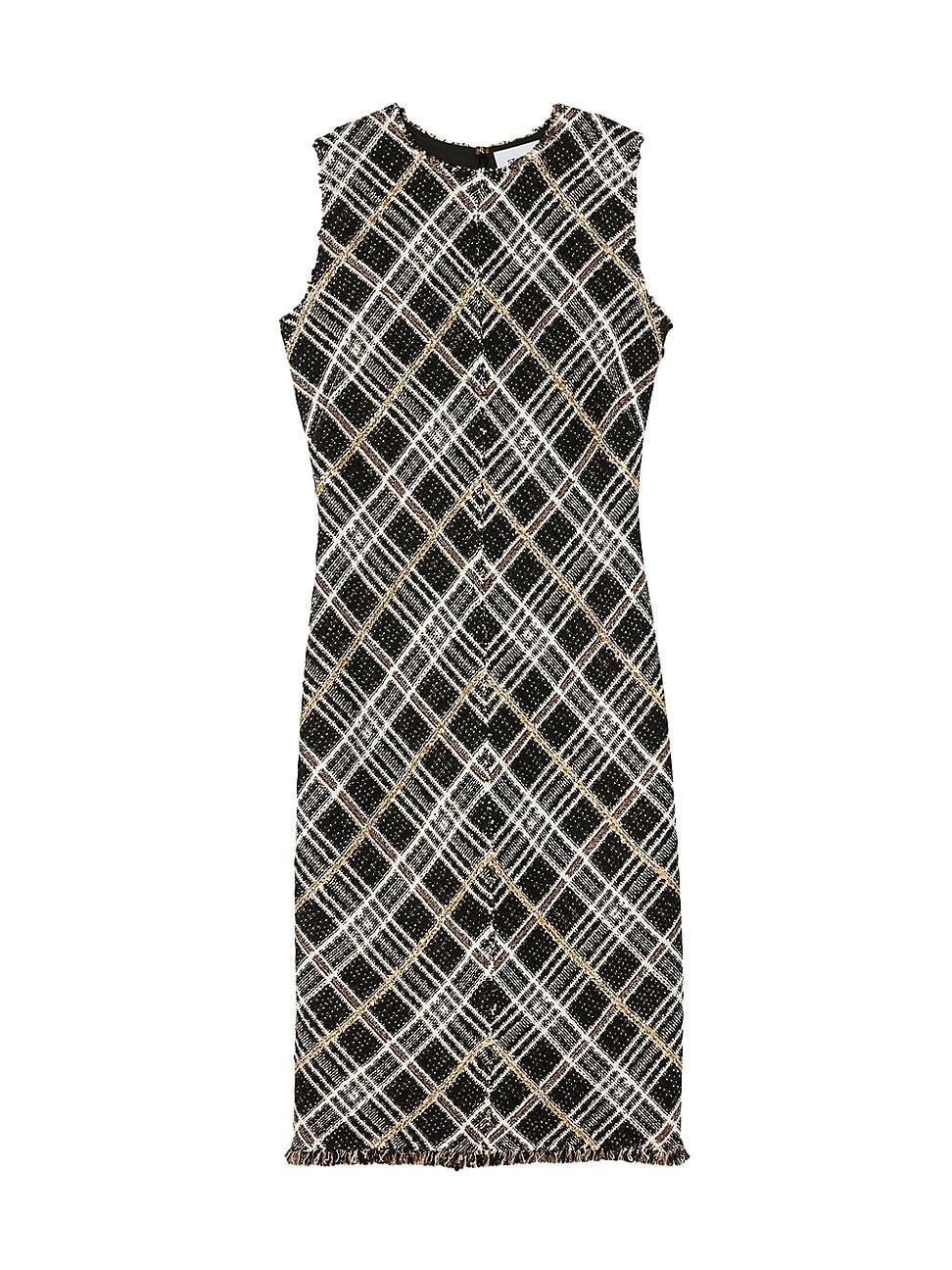 St. John Evening Sparkle Plaid Tweed Knit Sheath Dress Product Image