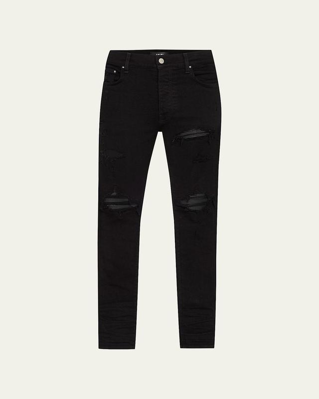 AMIRI MX1 Leather Patch Ripped Skinny Jeans Product Image