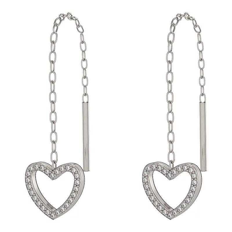 Sterling Silver Diamond Heart Drop Earrings, Womens Product Image