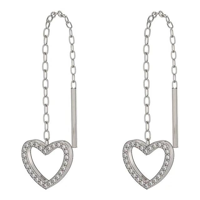 Sterling Silver Diamond Heart Drop Earrings, Womens Product Image