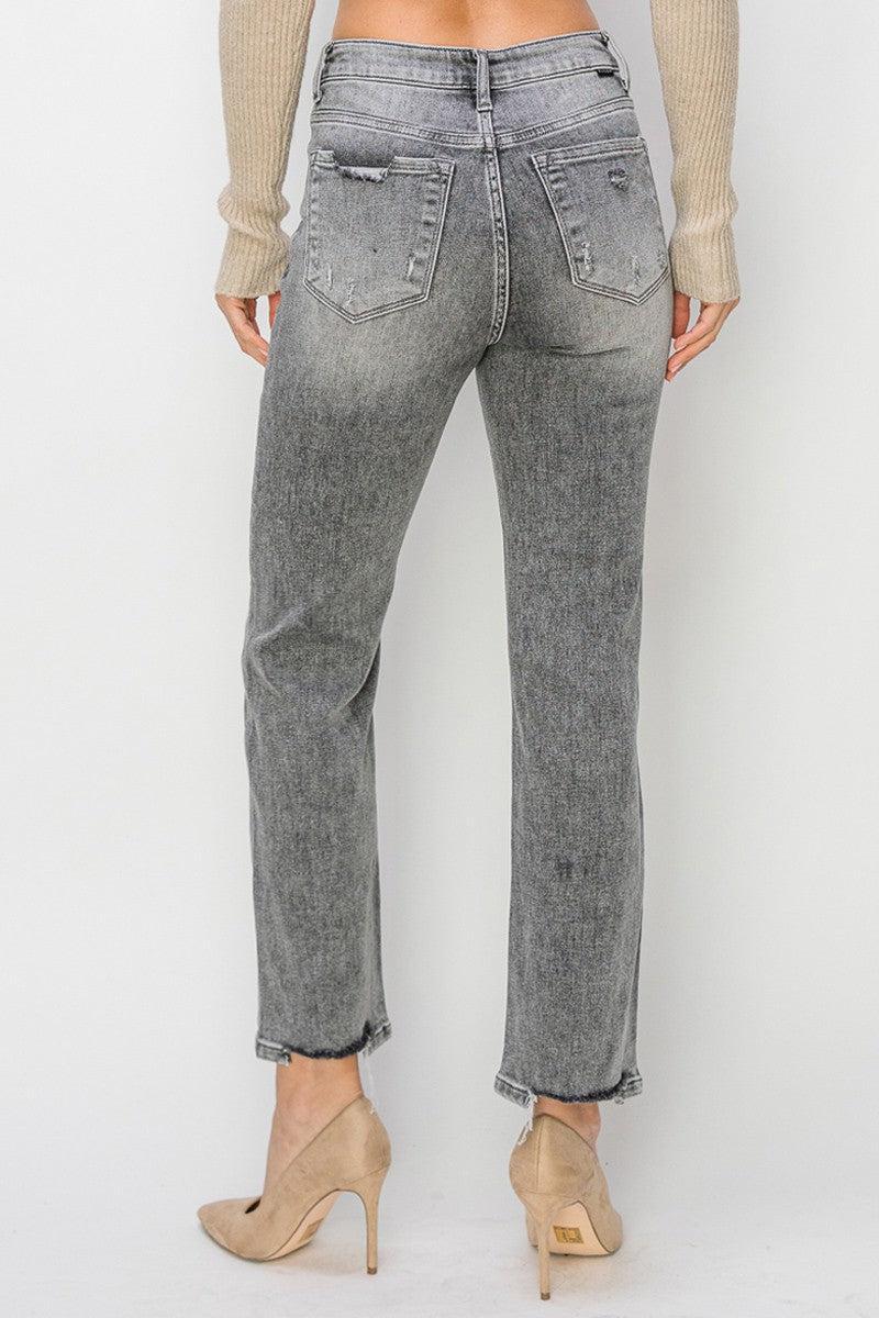 Washed Grey High Rise Crop Straight Leg Denim Product Image