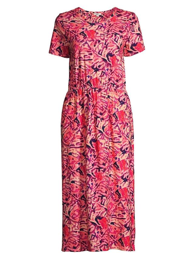 Womens Blurred Floral Cotton Midi-Dress Product Image