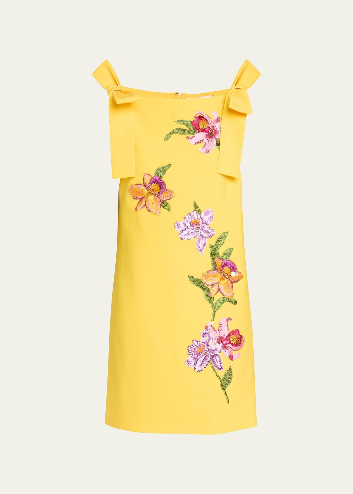 Floral Embroidered Shift Dress with Bows Product Image