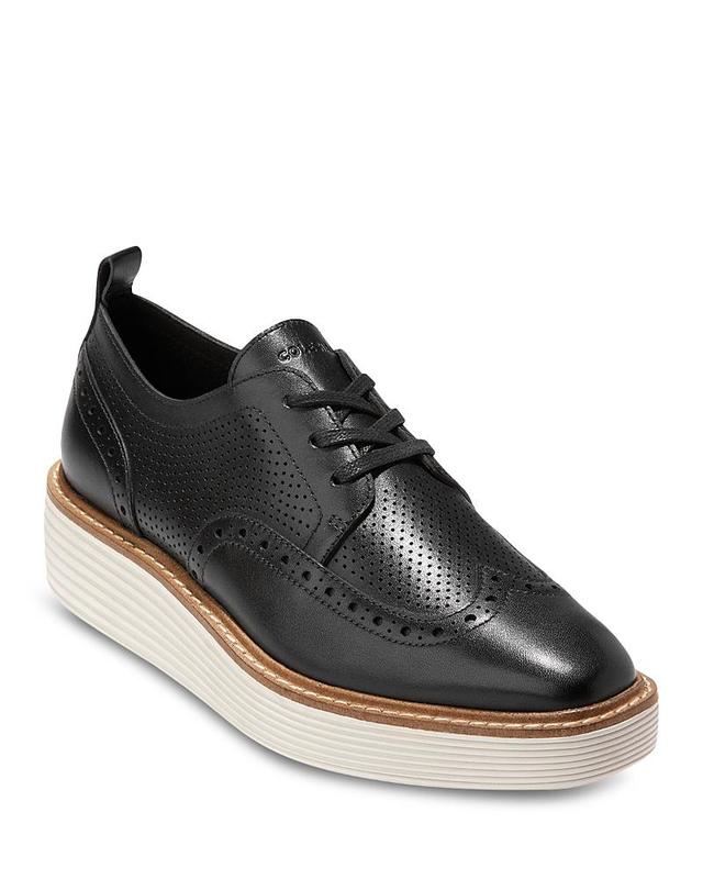 Cole Haan Womens Lace Up Platform Brogue Wingtip Oxford Flats Product Image