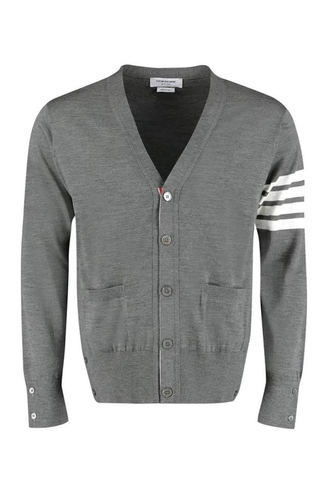 Blue 4-bar Merino Wool Cardigan For Men In Grey Product Image