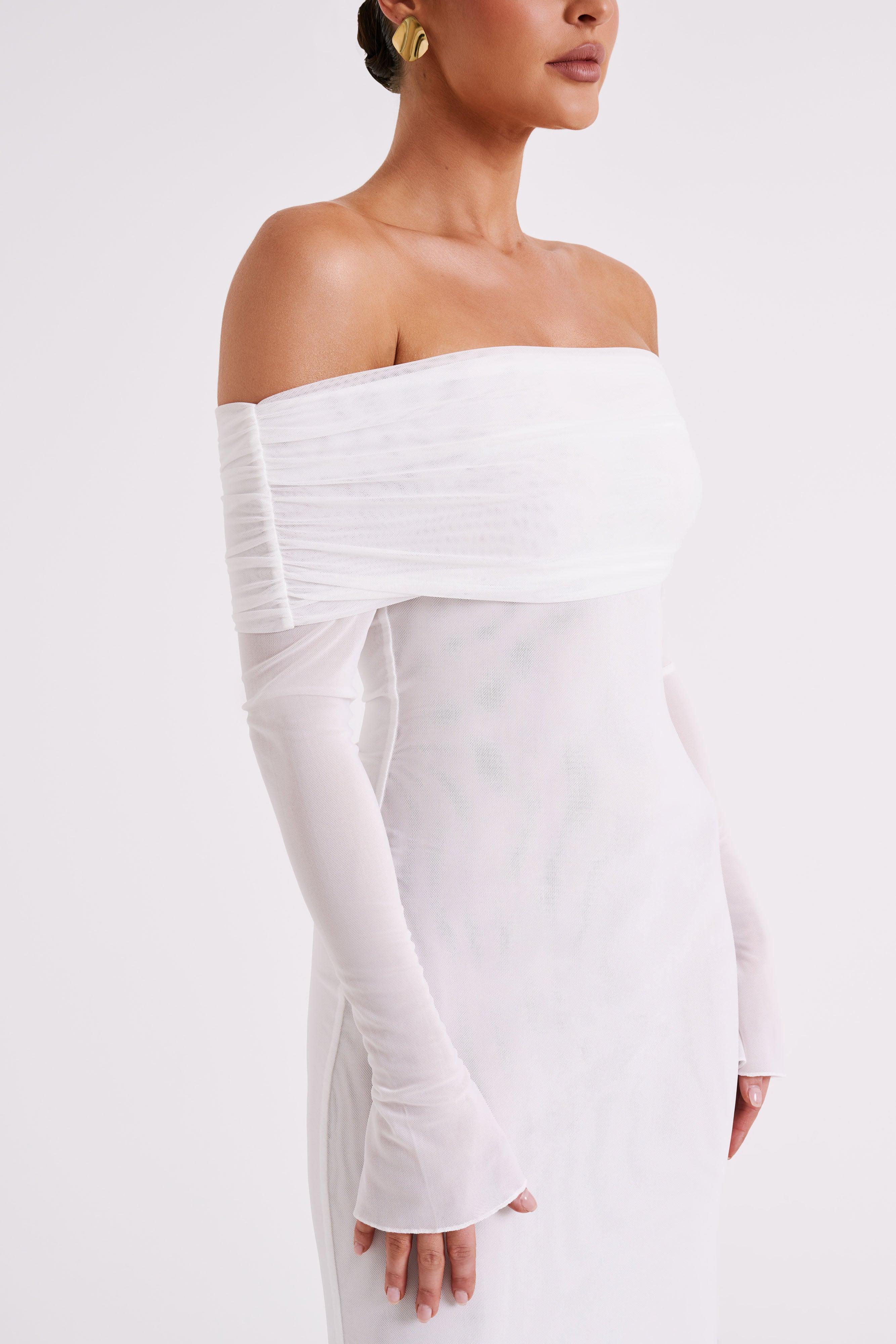 Josie Off Shoulder Mesh Maxi Dress - Ivory Product Image