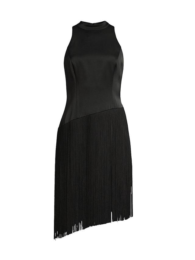 Womens Asymmetric Fringe Satin Dress Product Image