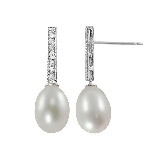 14k White Gold Freshwater Cultured Pearl and Diamond Accent Drop Earrings, Womens Product Image