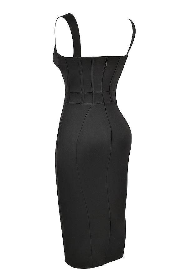 Fiorella Black Satin Corset Midi Dress - SALE Product Image