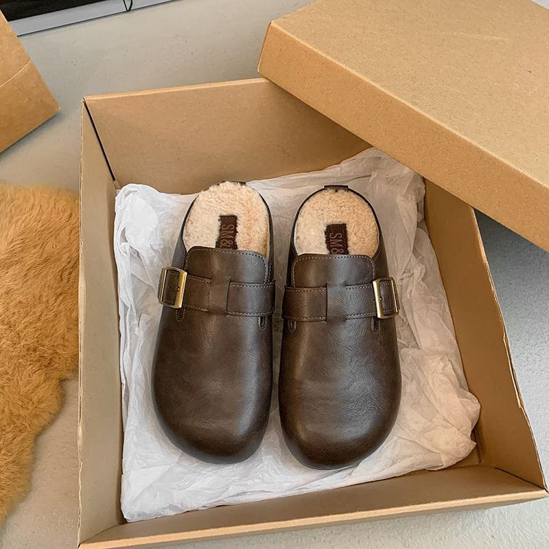 Buckled Fleece-Lined Mules Product Image