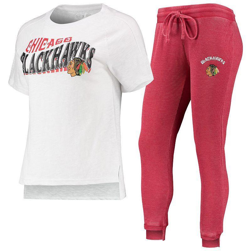 Womens Concepts Sport /White Chicago Blackhawks Resurgence Slub Burnout Raglan T-Shirt & Joggers Sleep Set Product Image