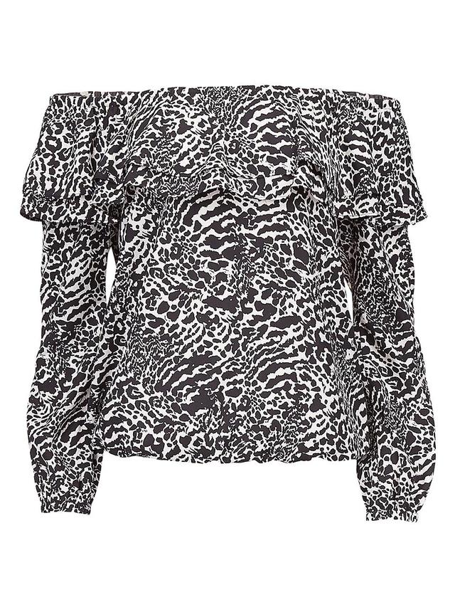 Womens Animal-Print Crepe Off-The-Shoulder Peasant Top Product Image