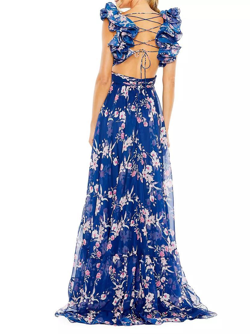 Floral Ruffled Tiered Chiffon Gown Product Image