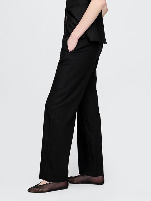 Linen-Blend Relaxed Straight Ankle Pants Product Image