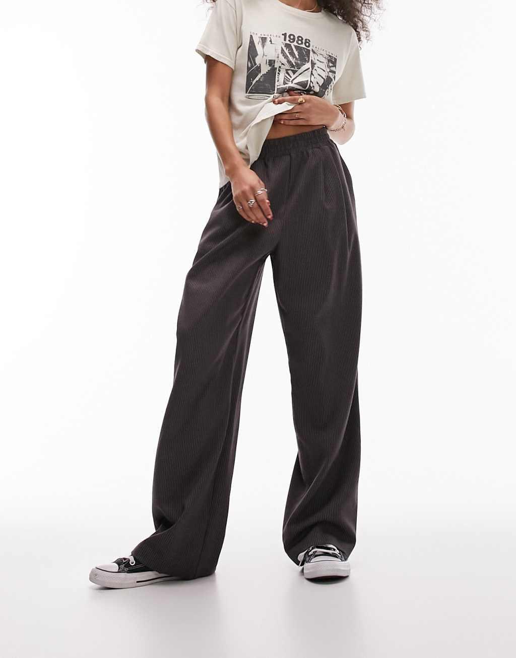 Topshop pinstripe smart sweatpants in chocolate Product Image